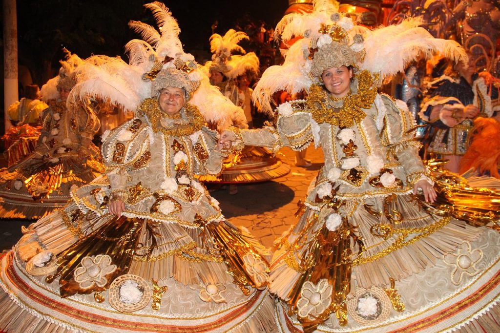 Samba dancers dressed up in their costumes for the Mardi Gras parade