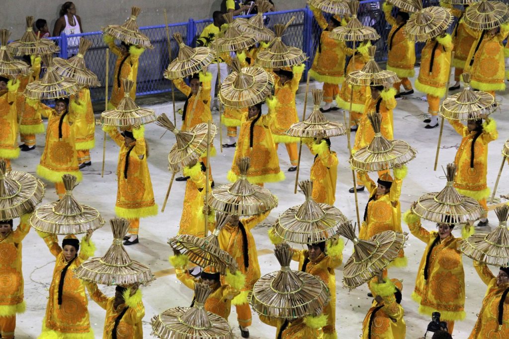 A samba school performing for the Rio Carnival